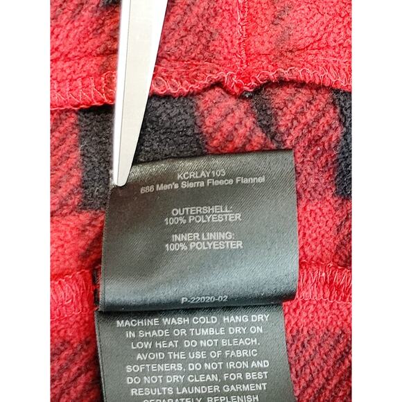 686 Sierra Fleece Flannel Shirt Jacket Oxblood Plaid Snap Button Mens Large - Picture 4 of 7